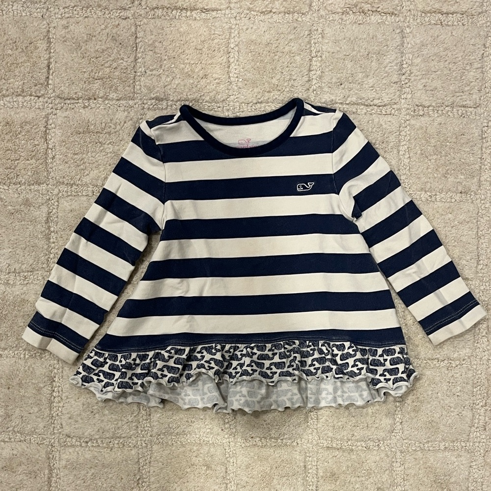 Vineyard Vines Navy and White Striped Mixed Media Long Sleeve Tee